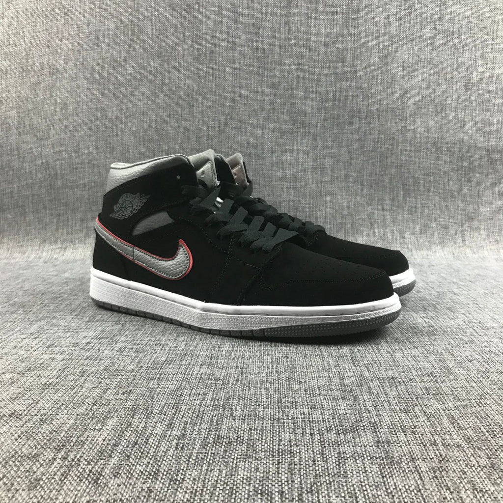 Air Jordan 1 Mid Black Grey Red Sneakers 554724-060