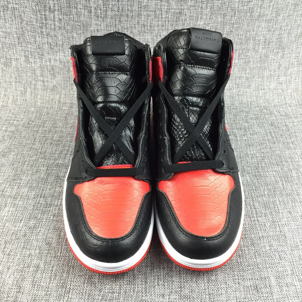 Air Jordan 1 High Black Red Scale-Textured Sneakers