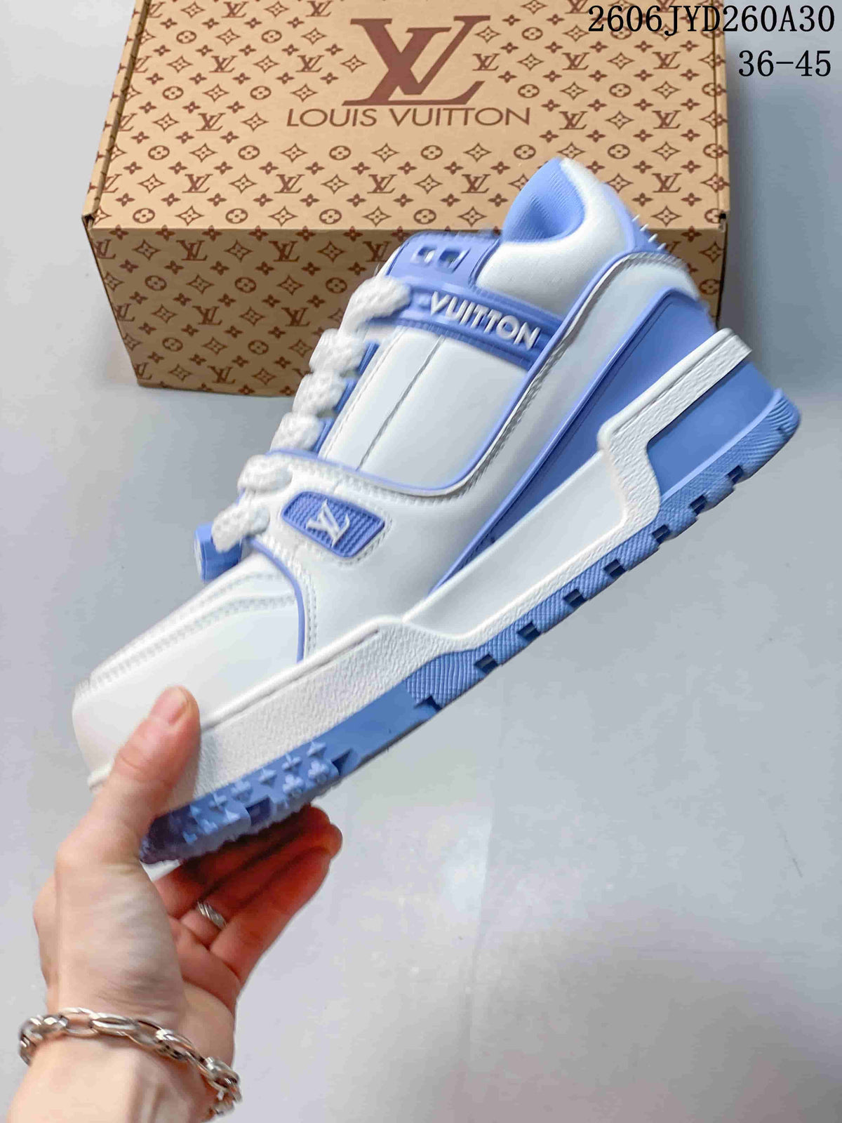 Louis Vuitton Trainer Maxi Low-Top Sneakers, White and Blue