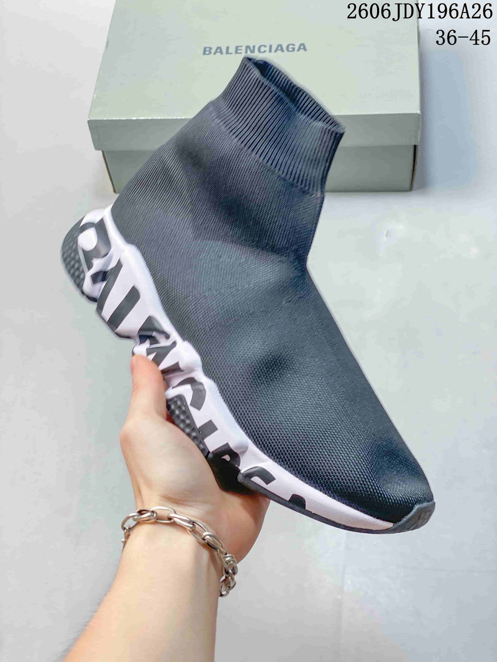 Balenciaga Speed-Style Sock Sneakers in Dark Gray