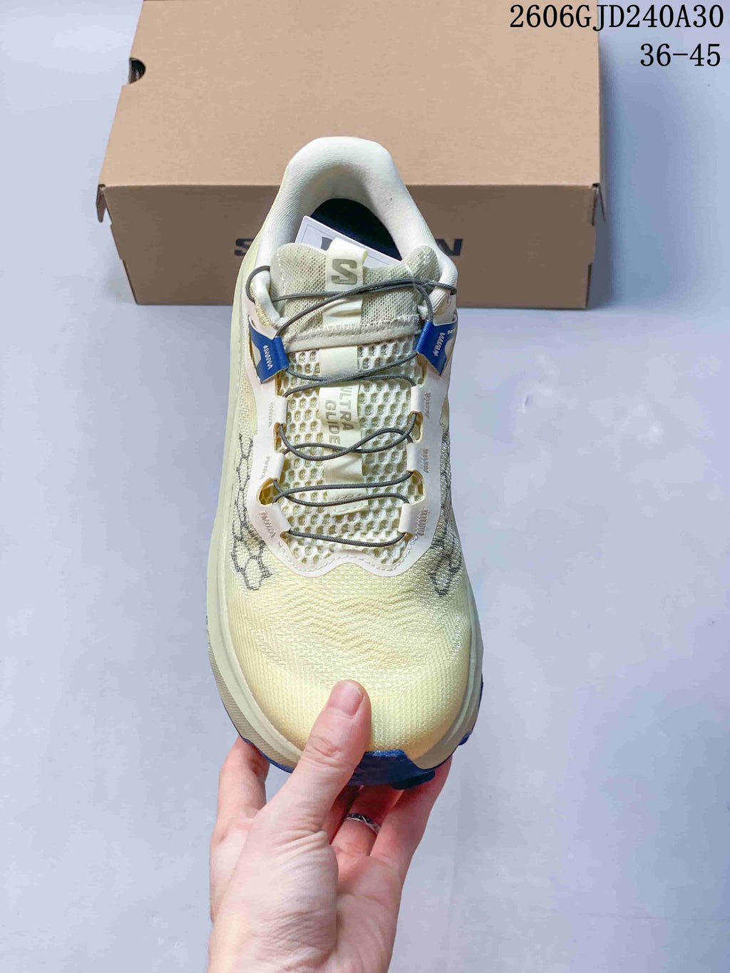 Salomon Ultra Glide 4 Trail Running Shoes, Cream and Blue