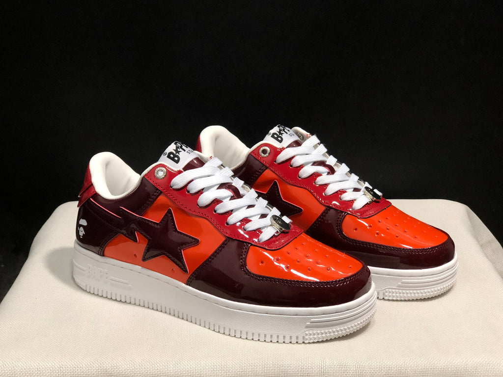 Bape Sta Low-Top Sneakers Burgundy and Orange