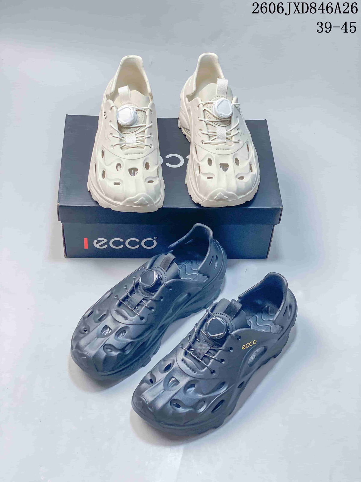 ECCO Perforated Quick-Lace Clogs in White and Gray