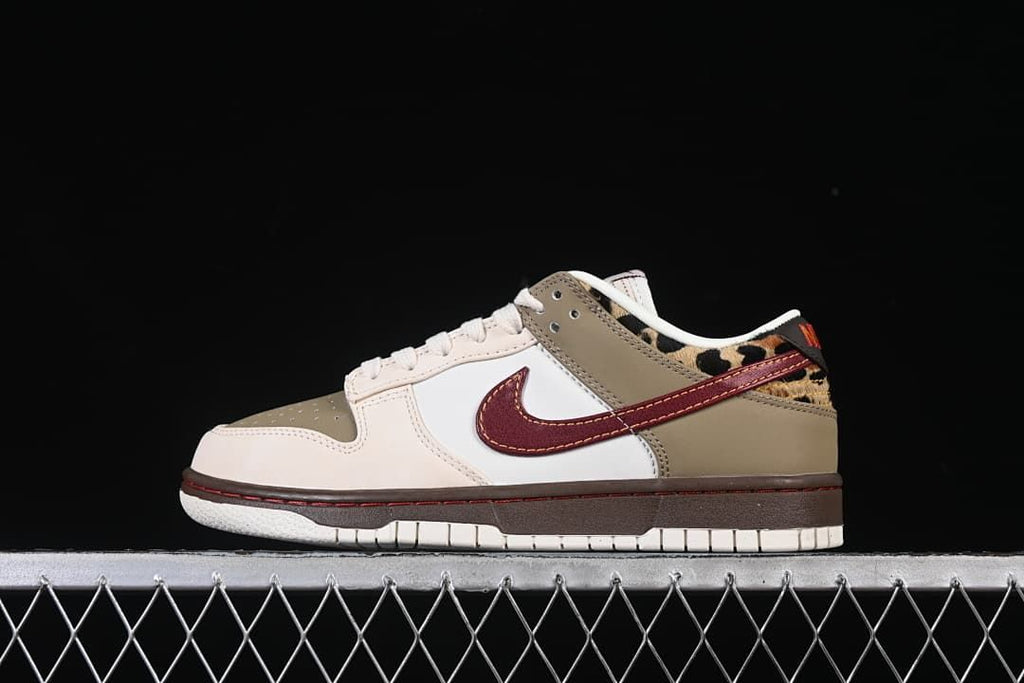 Nike Dunk Low Sneakers in Sail, Olive and Burgundy