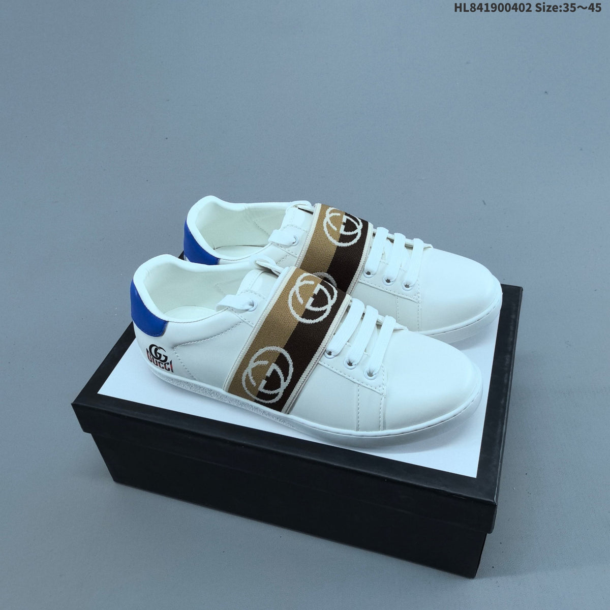 Gucci White Low-Top Sneakers with Logo Webbing