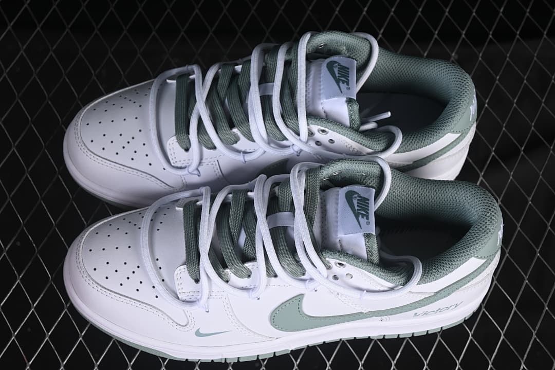 Nike SB Dunk Low White and Sage Green Sneakers