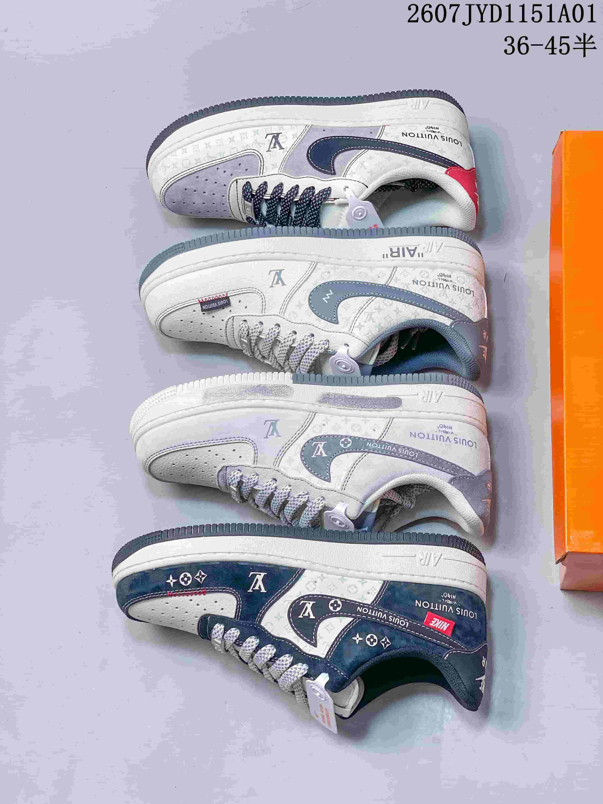 Nike Air Force 1 ’07 Low Monogram Sneakers, White and Navy