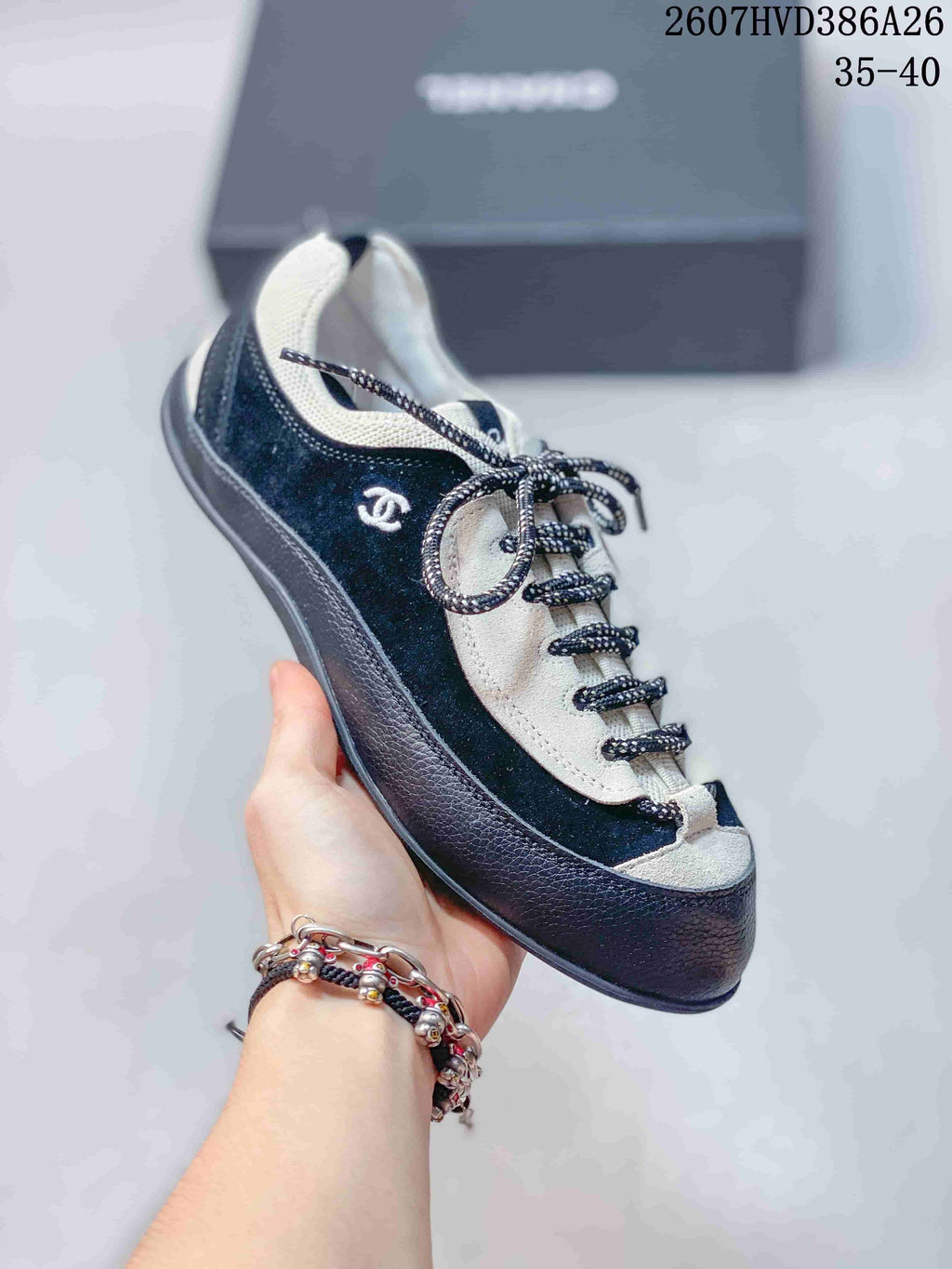 Chanel Black White Low-Top German Trainer Sneakers 2607HVD386A26