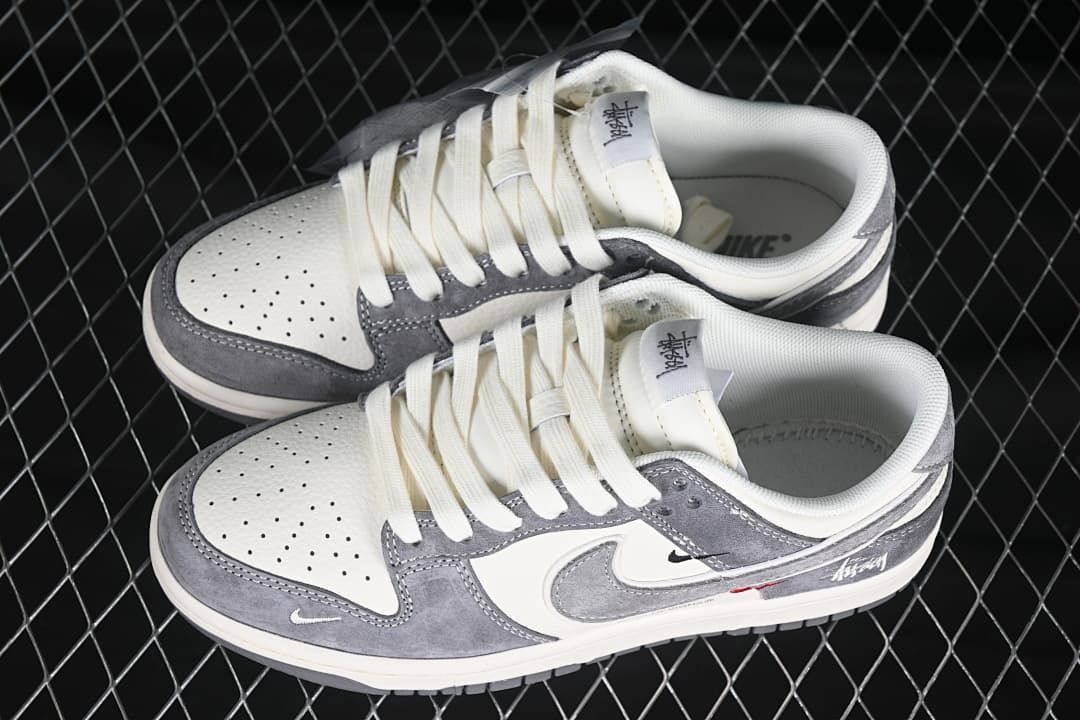 Nike SB Dunk Low Stüssy-Style Gray and White Sneakers