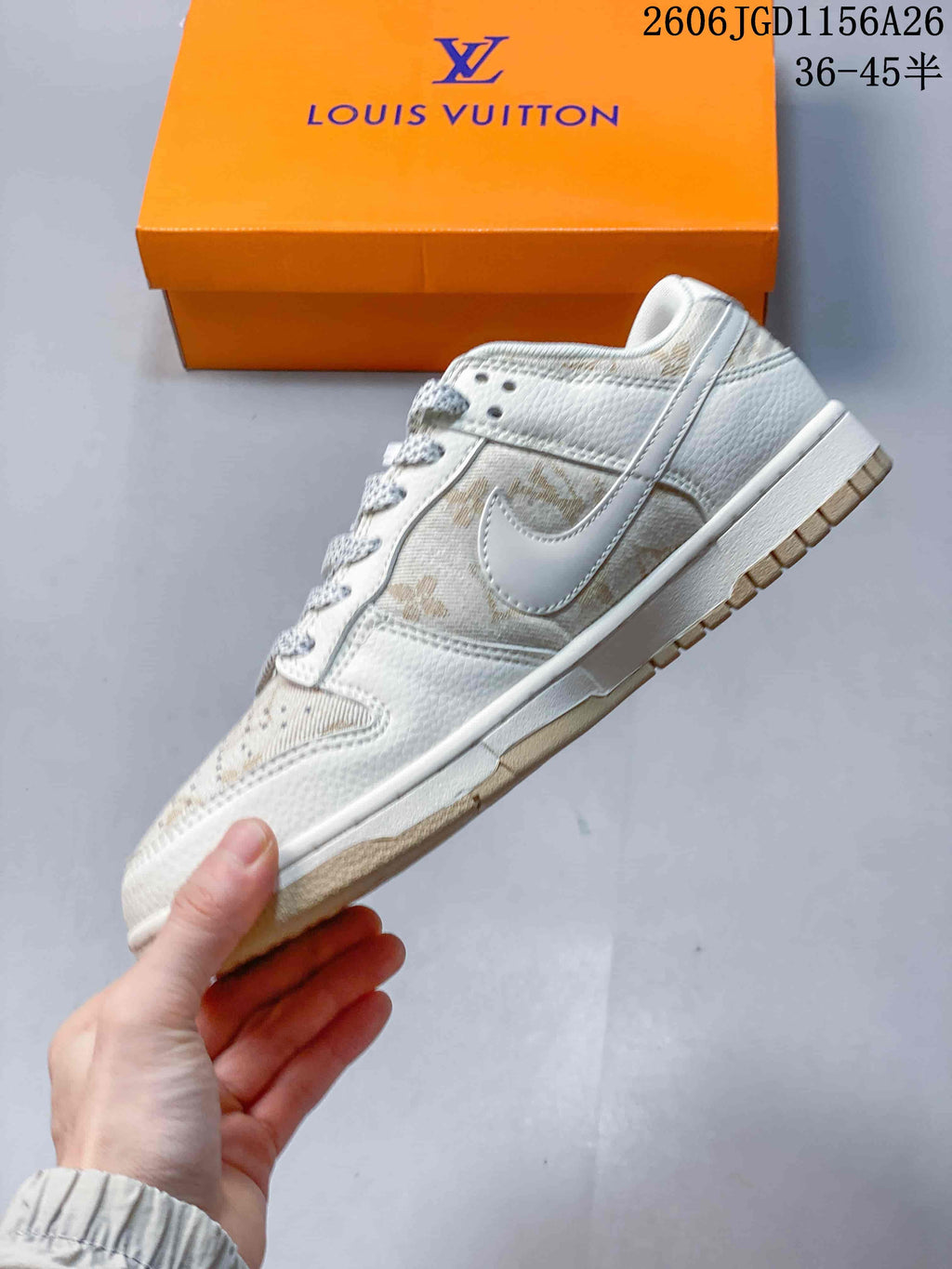 Nike Dunk Low Louis Vuitton Monogram-Style Sneakers, Ivory