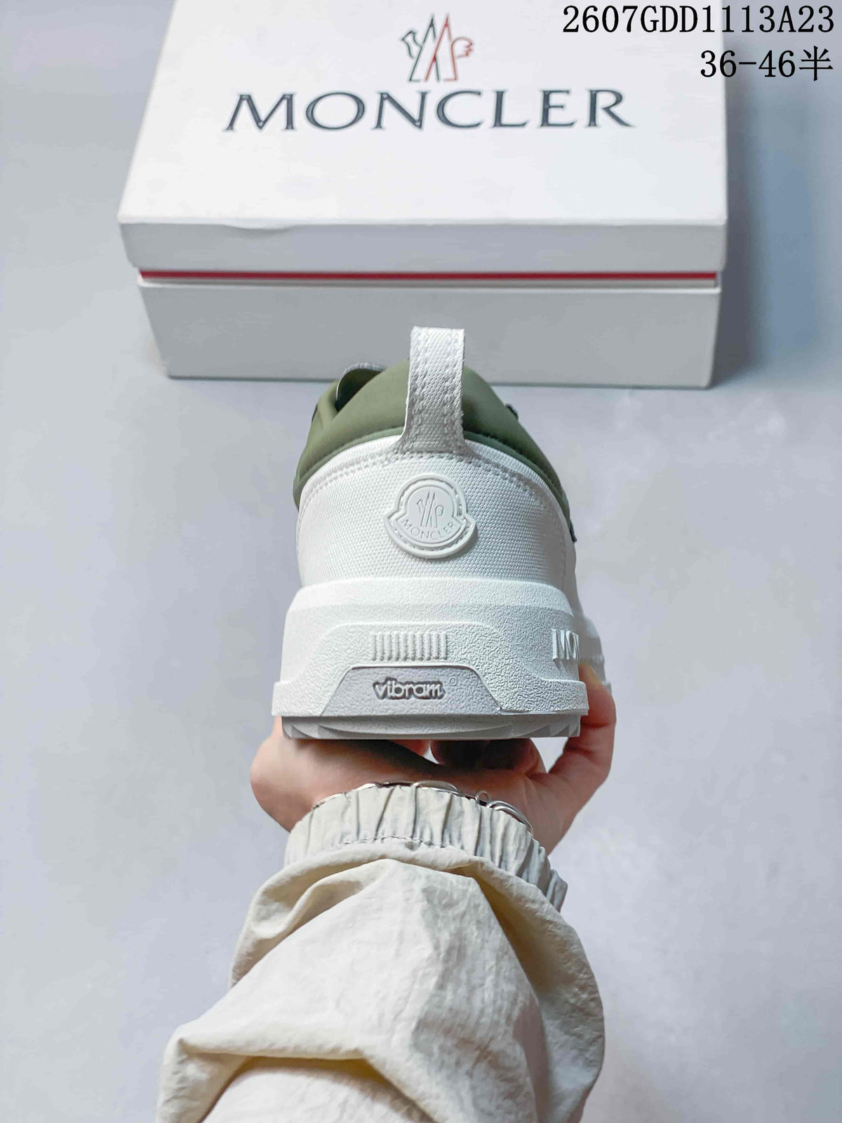 Moncler Pacey Low-Top Sneakers Olive Green and White