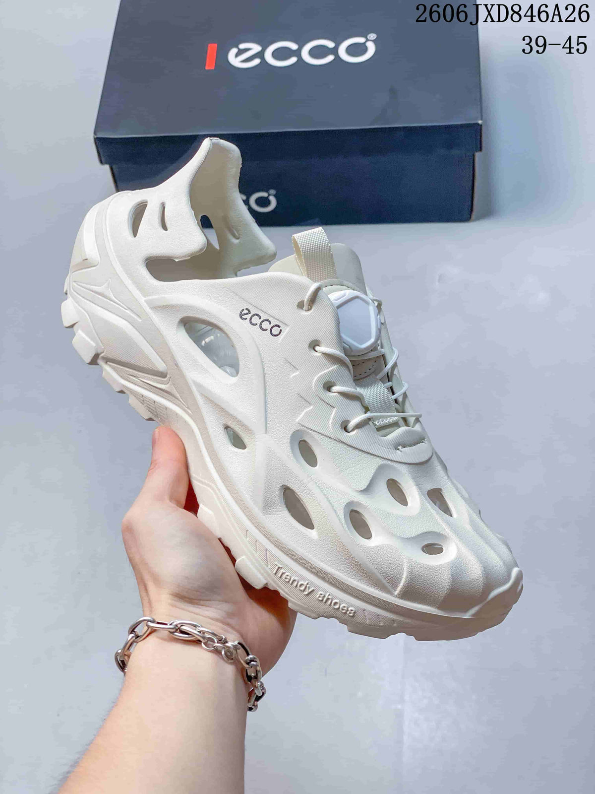 ECCO Perforated Quick-Lace Clogs in White and Gray