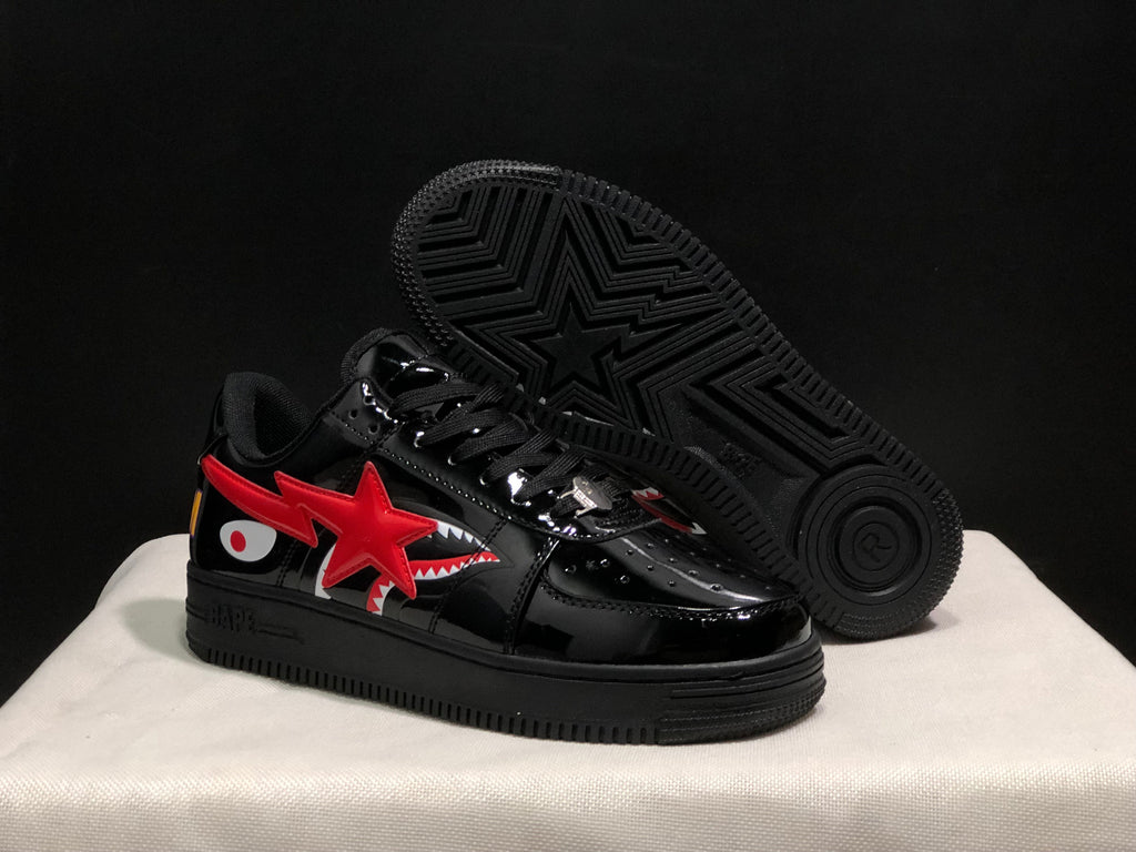 BAPE Bape Sta Low Sneakers Black Red Shark Design