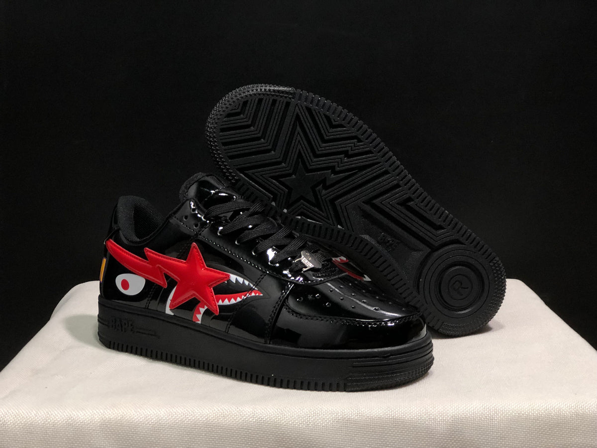 BAPE Bape Sta Low Sneakers Black Red Shark Design