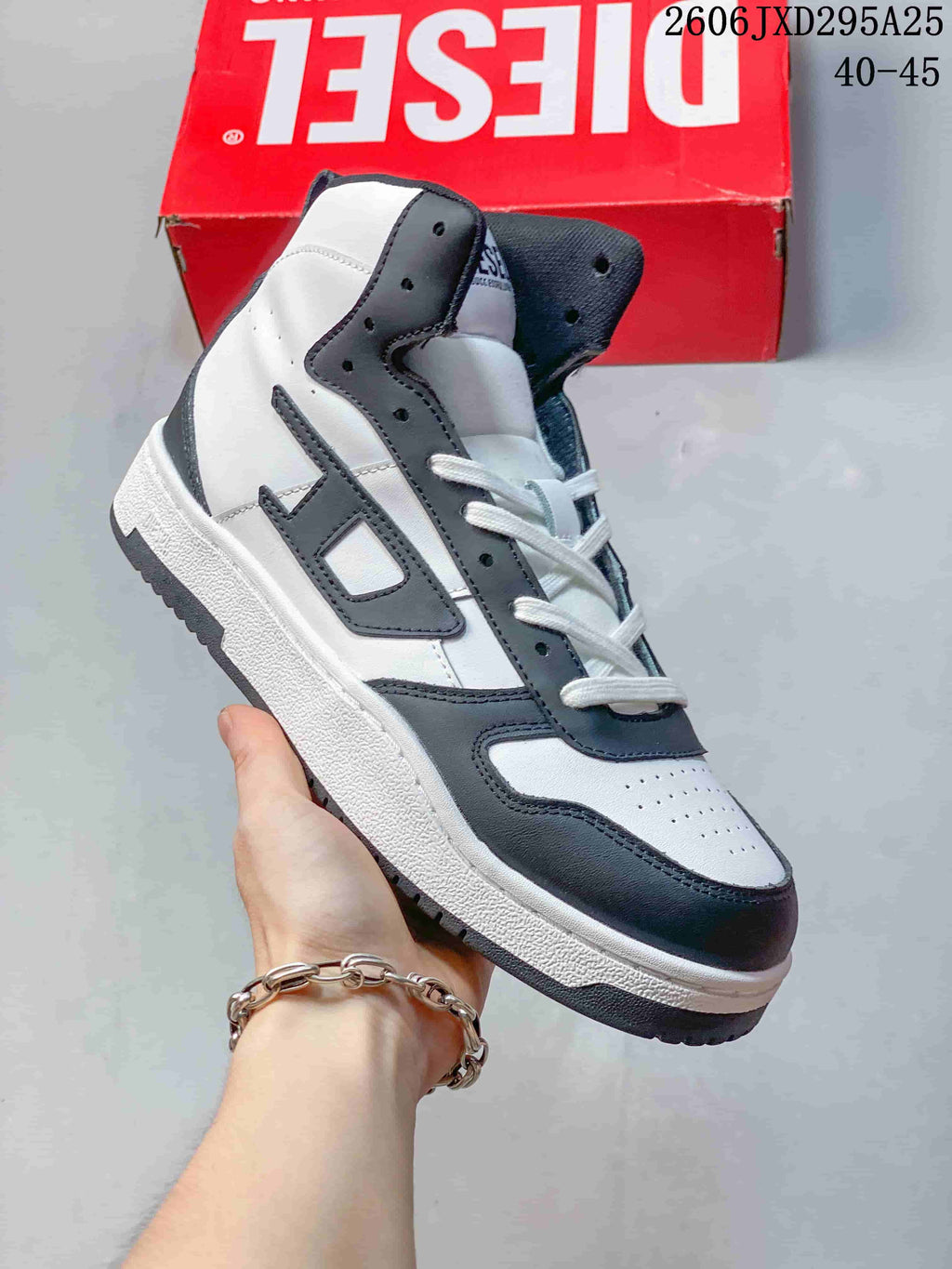 Diesel S-Ukiyo High-Top Sneakers White and Dark Gray Y03363