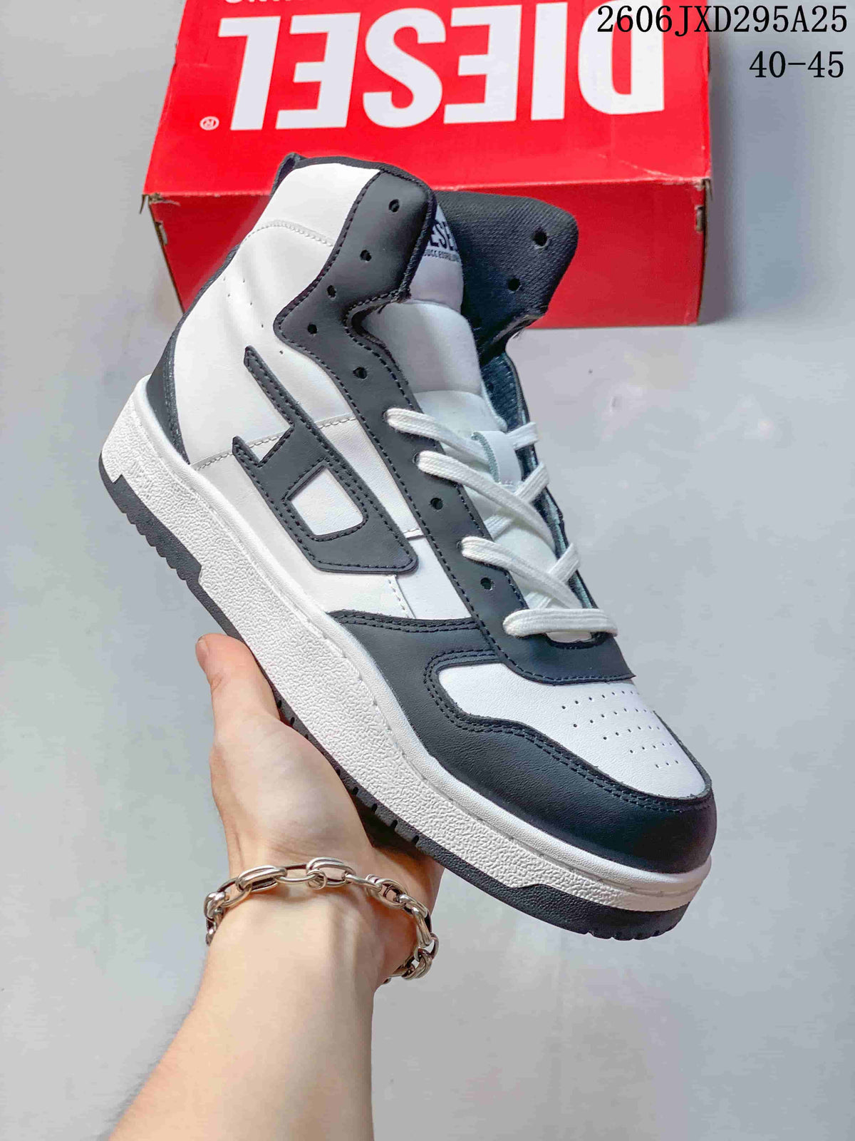 Diesel S-Ukiyo High-Top Sneakers White and Dark Gray Y03363