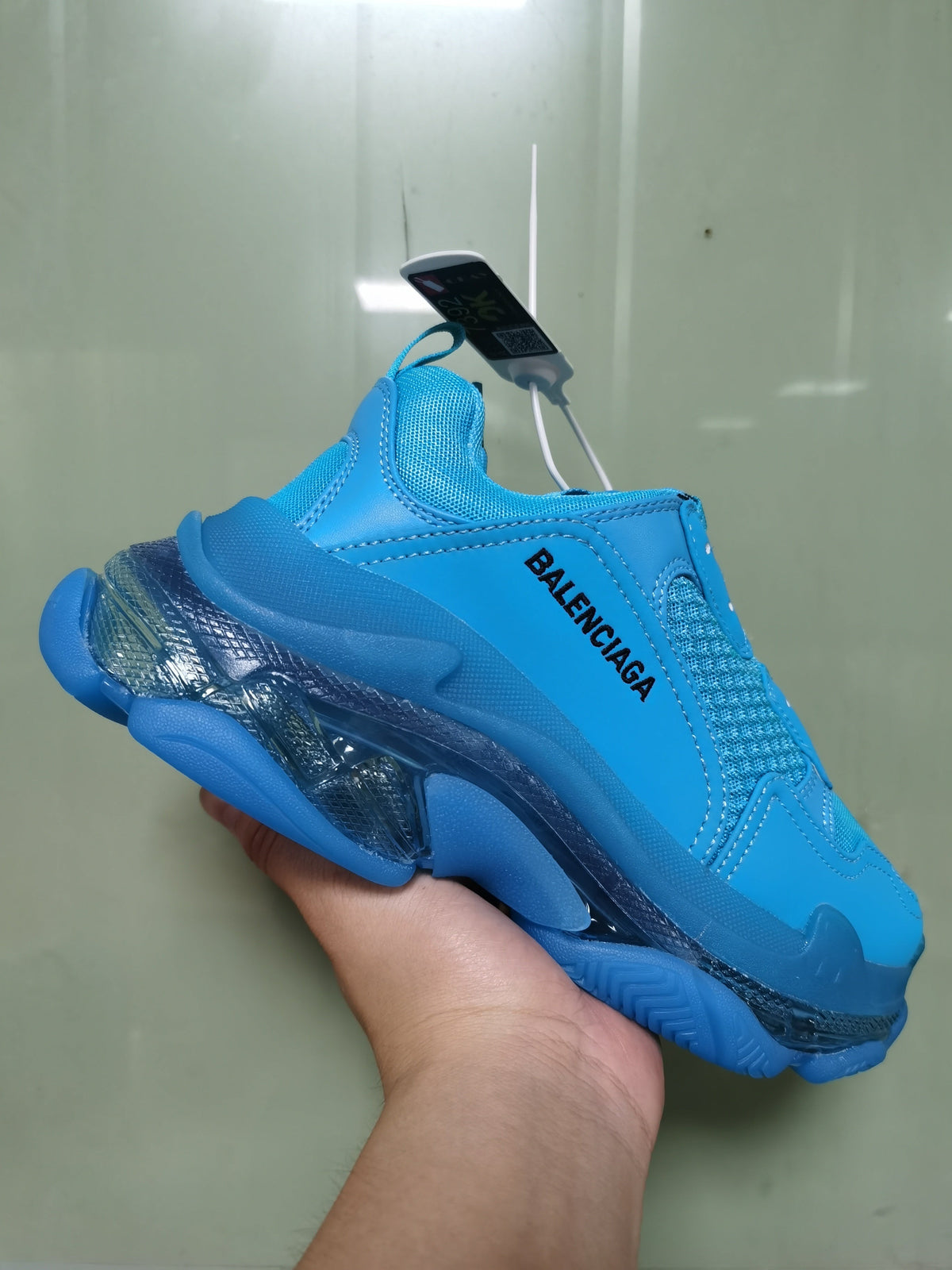 Balenciaga Triple S Clear Sole Sneakers Cyan Blue 9008