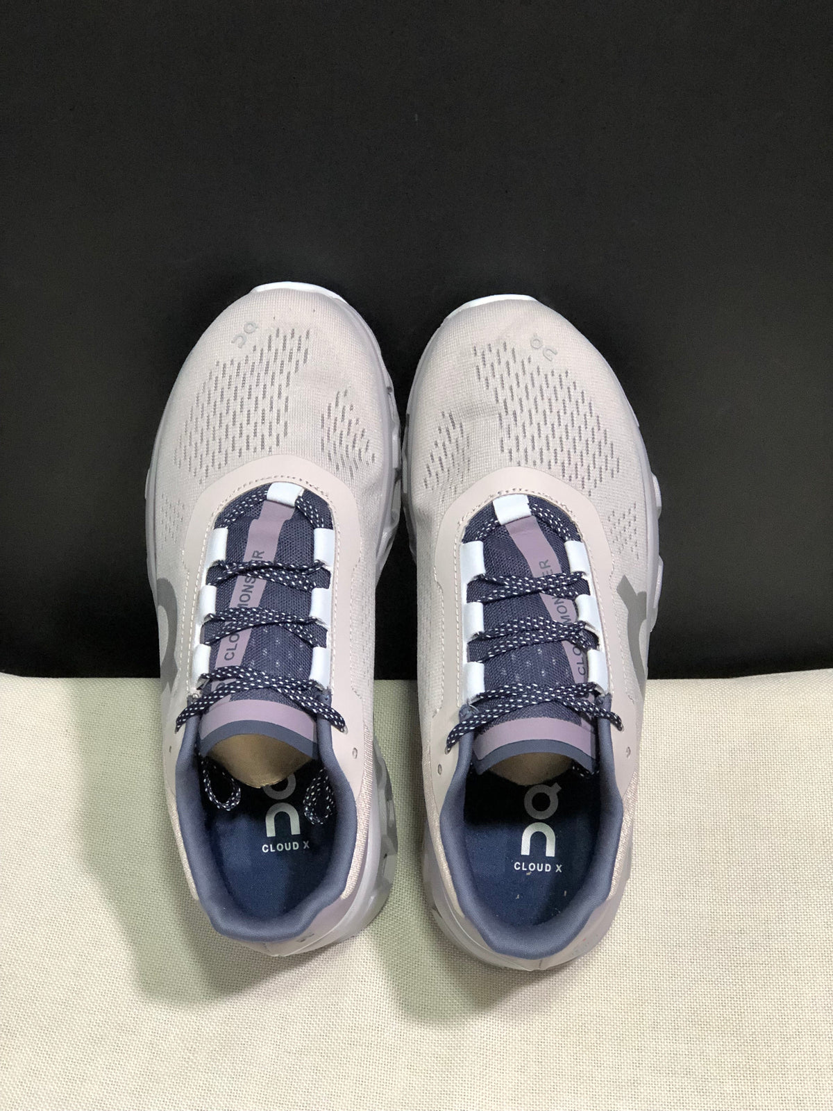 On Cloud X Sneakers in Silver Gray and Purple