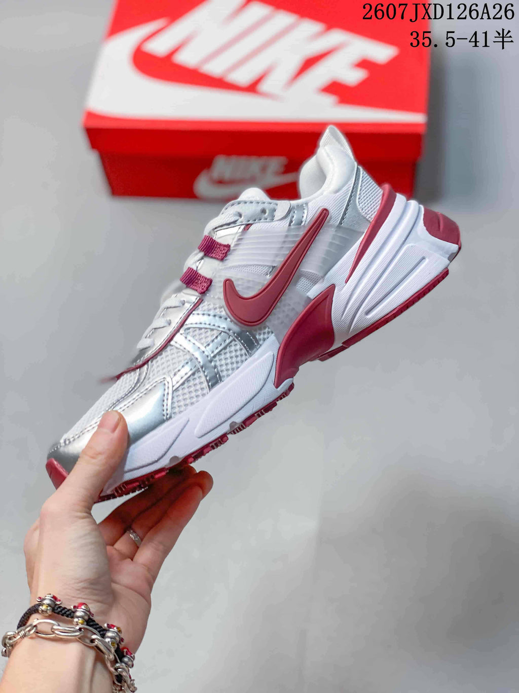 Nike V2K Run Sneakers White Silver Red