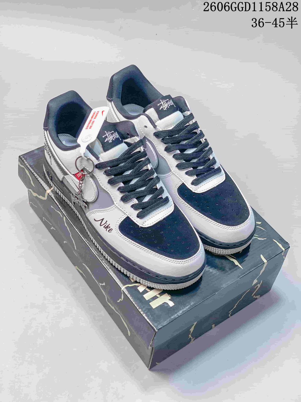 Nike Air Force 1 Low Stüssy-Style Black and White Sneakers