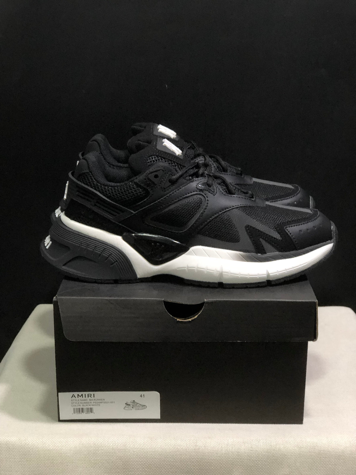 AMIRI MA Runner Leather Sneakers Black and White