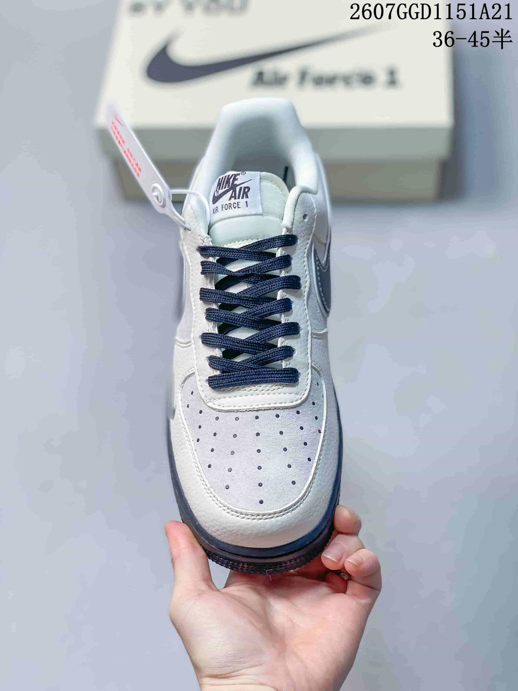 Nike Air Force 1 Low White and Navy Sneakers 2607GGD1151A21
