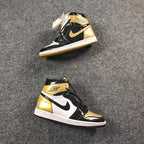 Jordan 1 High Mismatched Black Gold White Sneakers