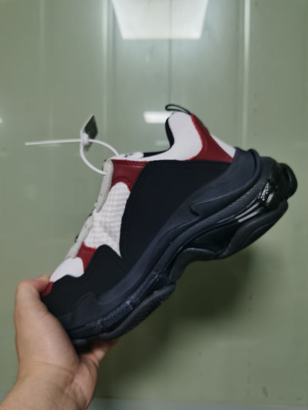 Balenciaga Triple S Clear Sole Sneakers White Burgundy 7078
