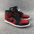 Air Jordan 1 Mid Sneakers in Red, Black and White