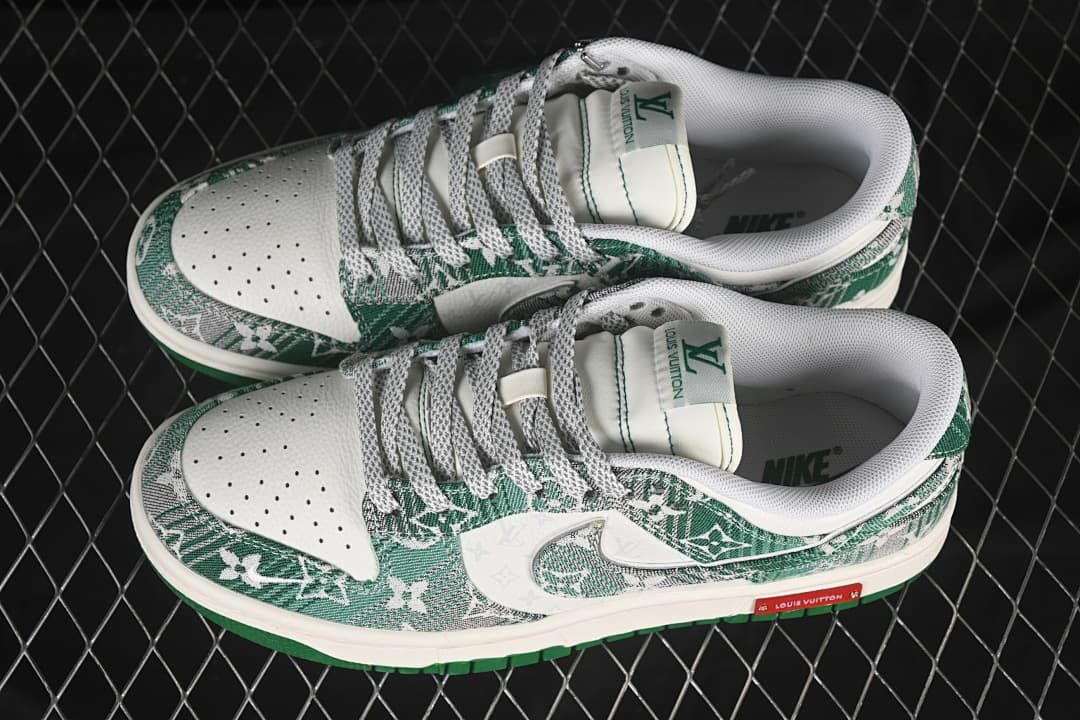 Nike SB Dunk Low Green Monogram-Pattern Sneakers