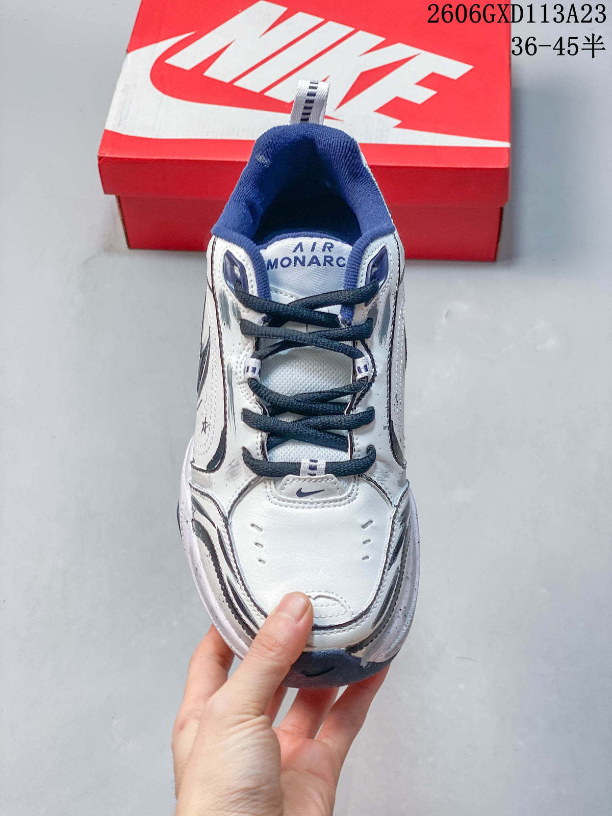 Nike Air Monarch IV Sneakers White Navy Silver 415445-102
