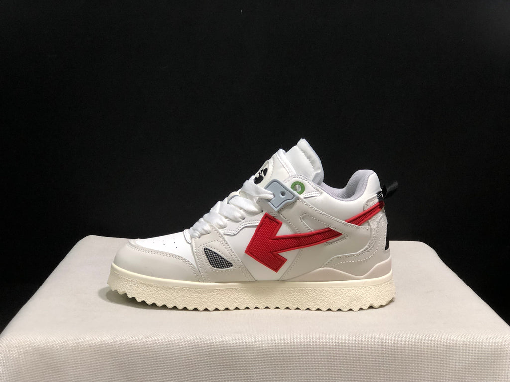 Off-White White and Red Low-Top Sneakers
