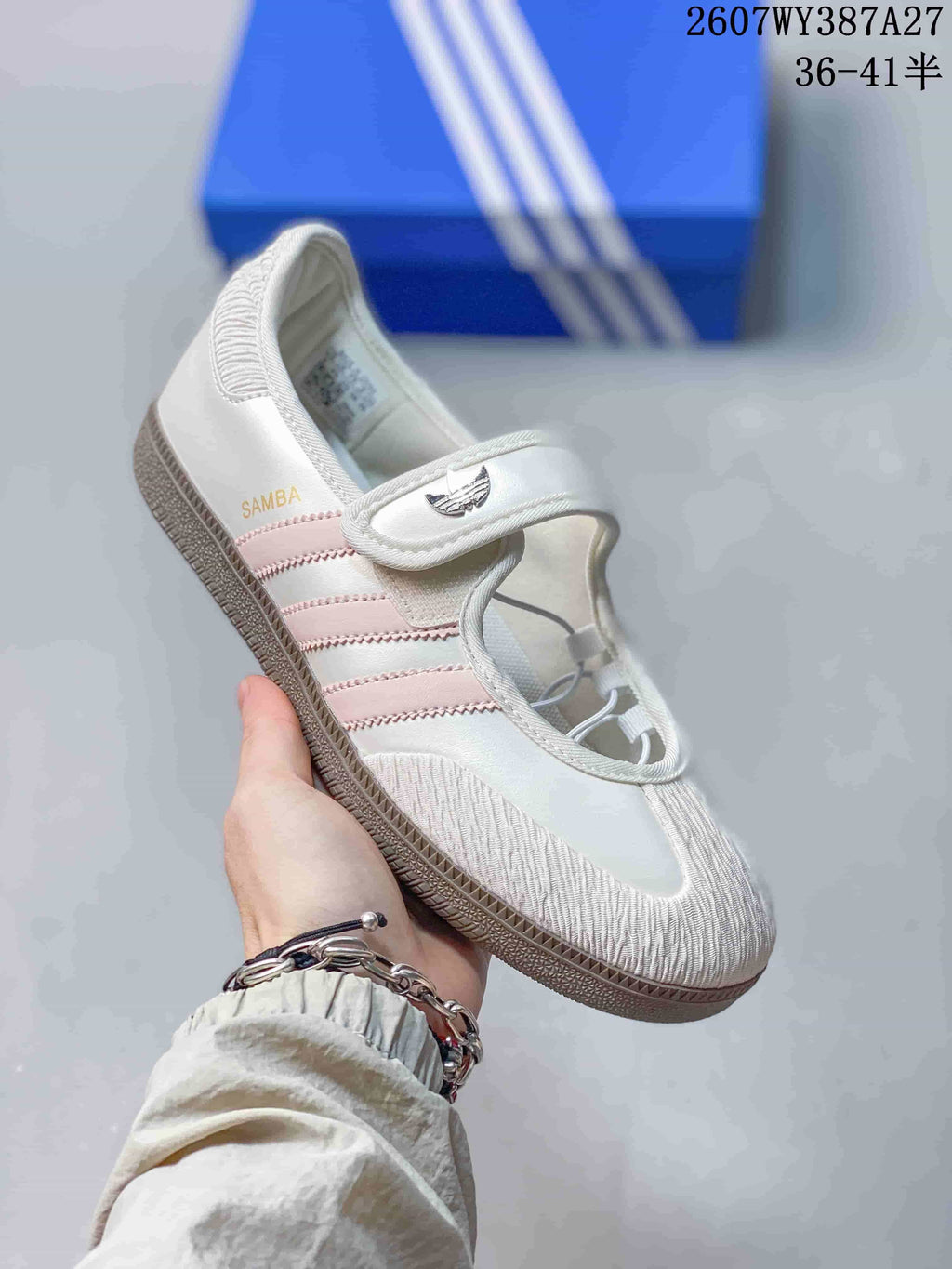 adidas Samba Jane Mary Jane Sneakers White and Pink 2607WY387A27