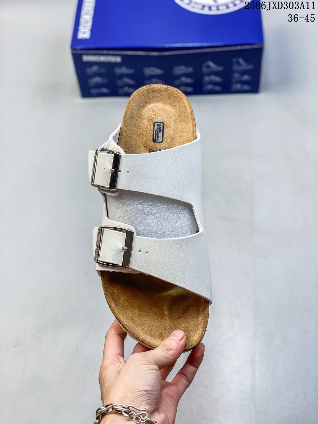 Birkenstock Two-Strap Slide Sandals in White