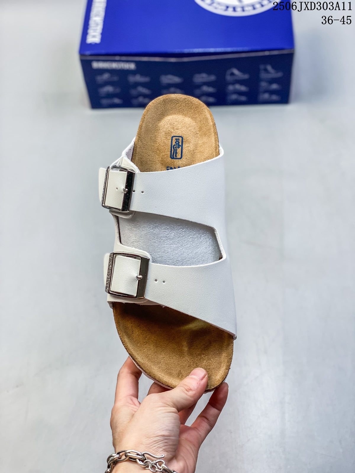 Birkenstock Two-Strap Slide Sandals in White