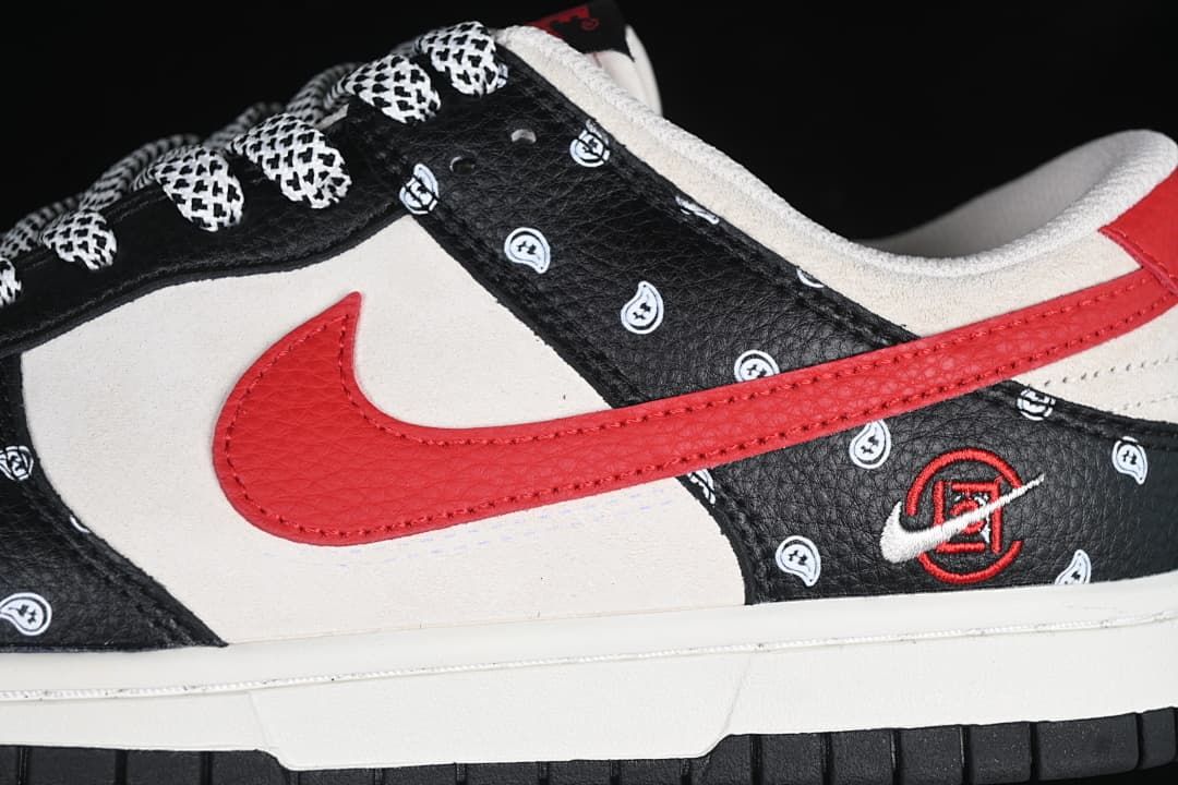 Nike SB Dunk Low Sneakers Black White Red Paisley