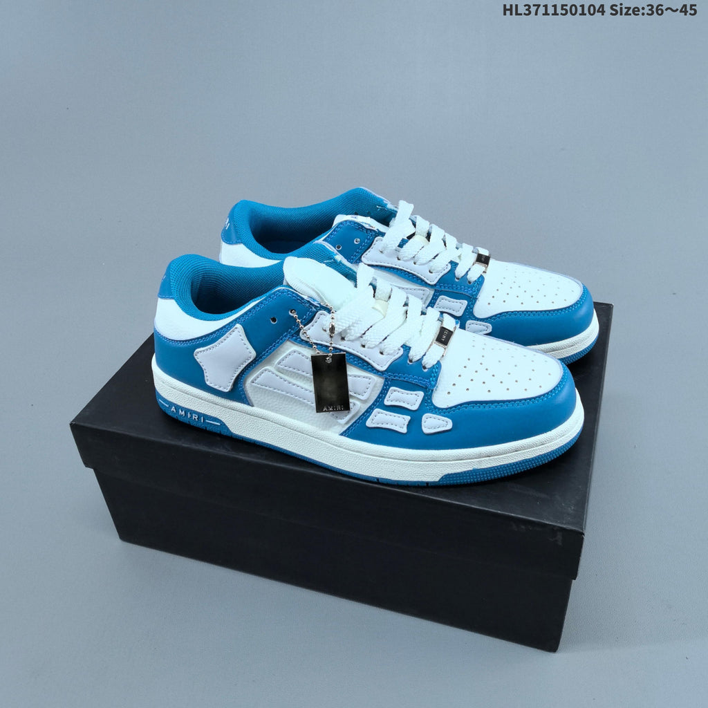 AMIRI Skeleton Low-Top Sneakers in White and Blue
