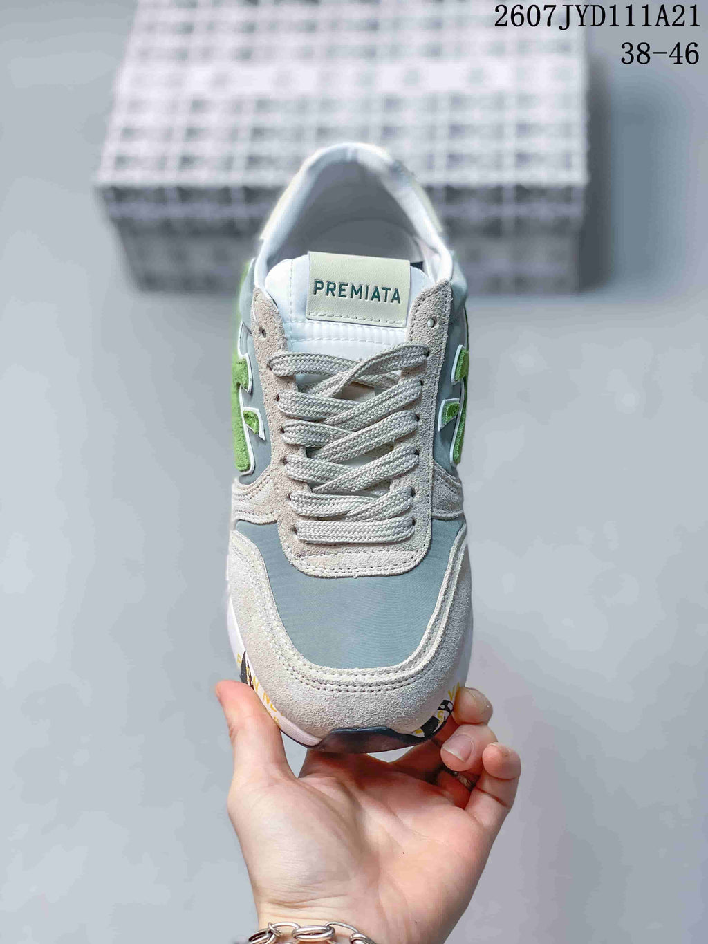 Premiata 2607 TYD111A21 Gray and Green Casual Sneakers