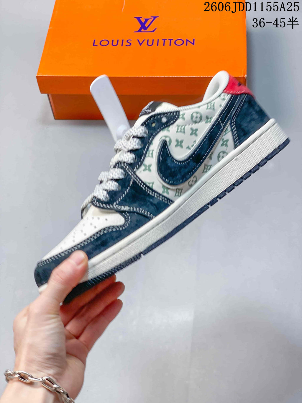 Jordan 1 Low Style Sneakers Navy White Red 2606JDD1155A25