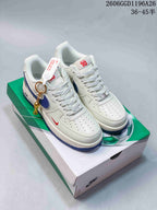 Nike Air Force 1 Low Frayed Denim Sneakers, White and Blue