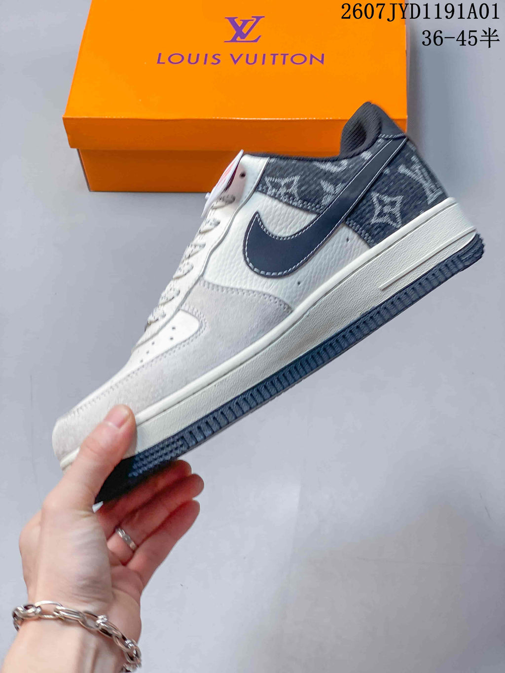 Nike Air Force 1 ’07 Low Louis Vuitton-Style Sneakers, White