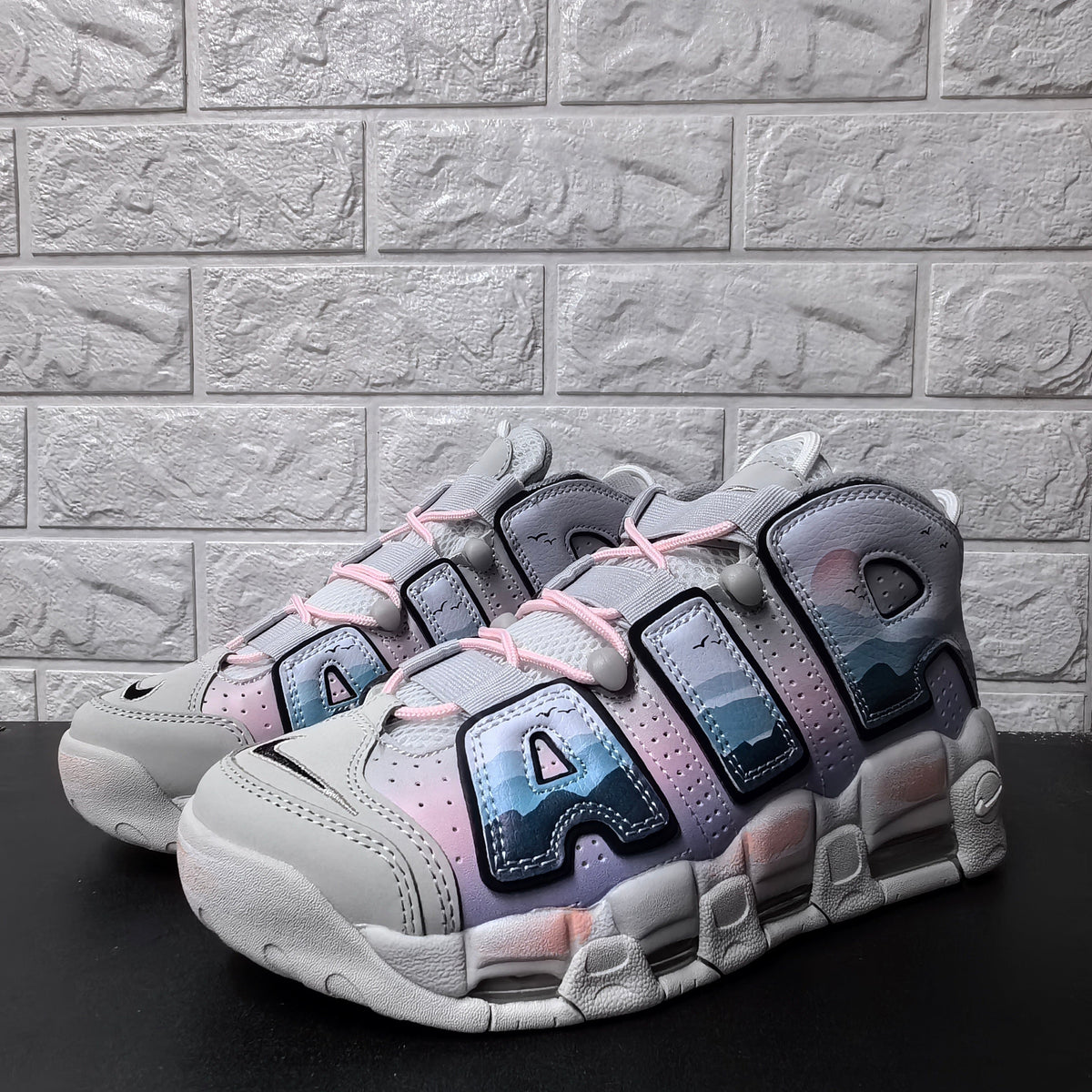 Nike Air More Uptempo Sunset Sneakers in Lavender and Blue