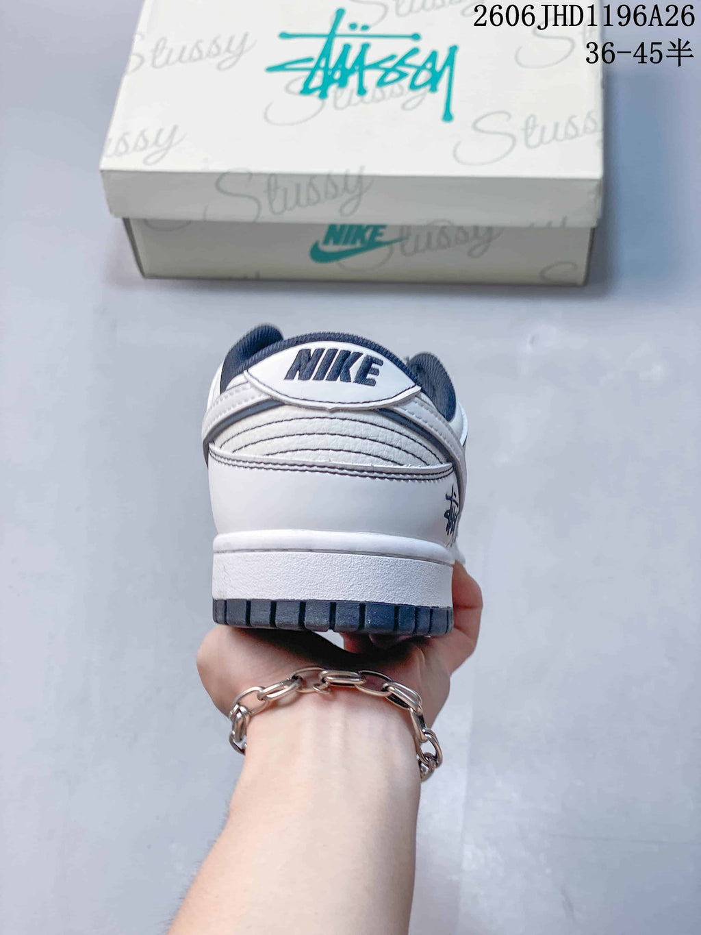 Nike SB Dunk Low White and Navy Sneakers