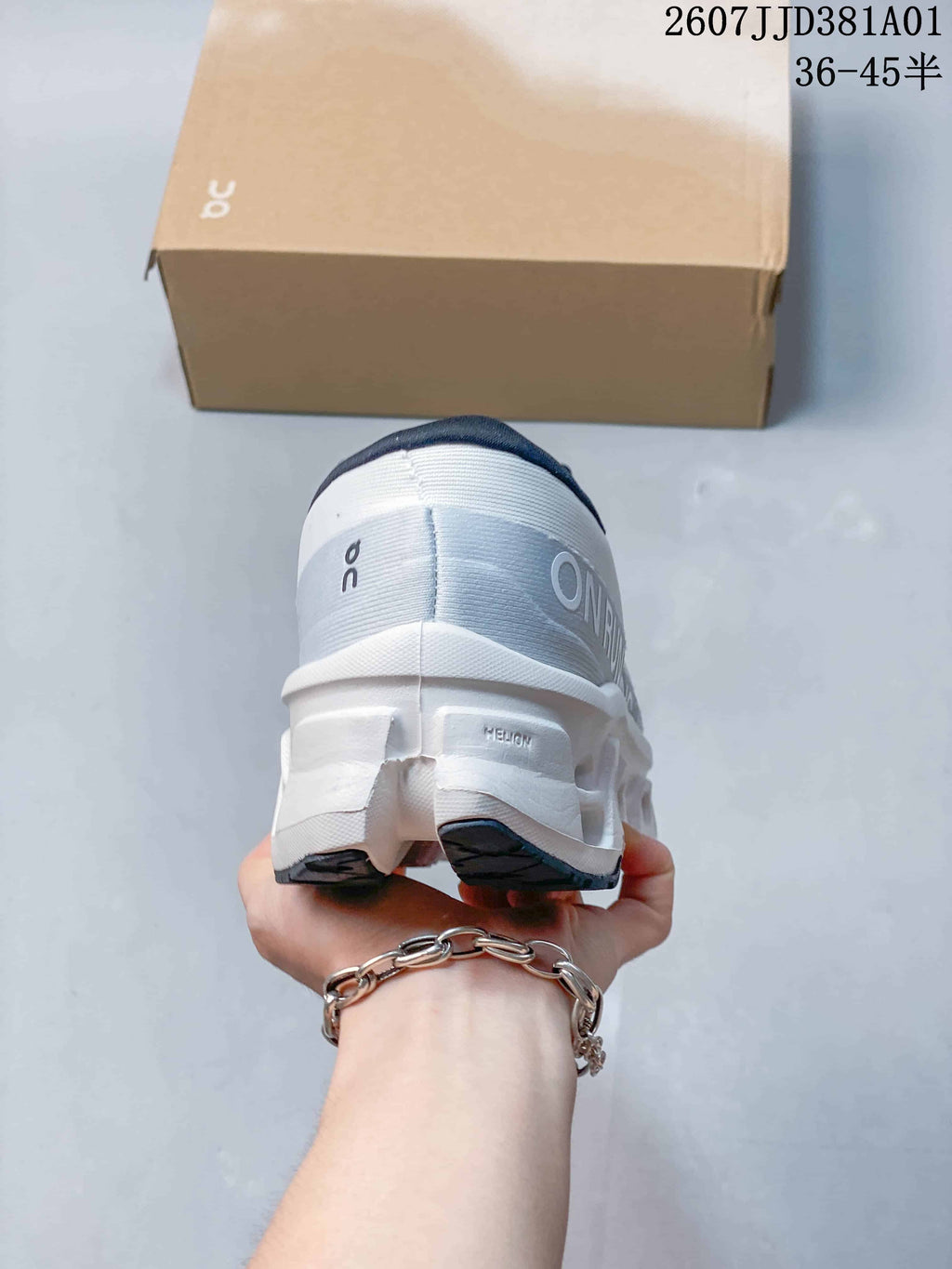 On Cloudmonster 3 LightSpray Running Shoes, White and Navy