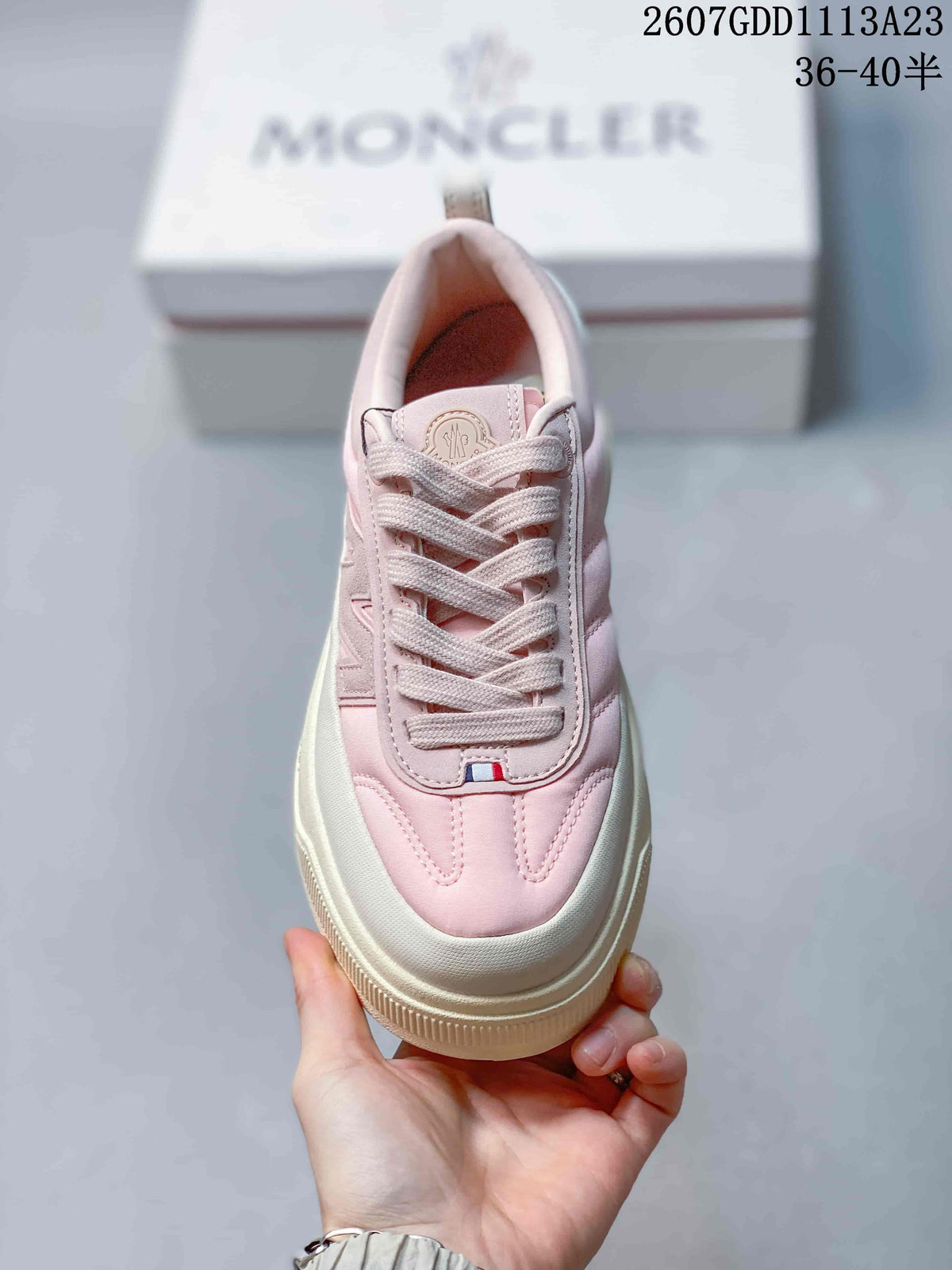 Moncler Pacey Pink and White Platform Sneakers