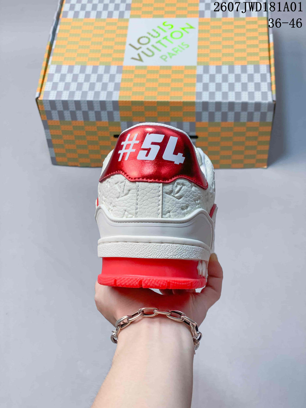 Louis Vuitton Trainer Low-Top Sneakers, White and Red