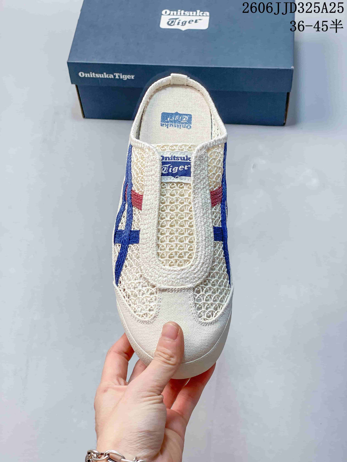 Onitsuka Tiger Mexico 66 Sabot Slip-On Sneakers Cream Blue Red