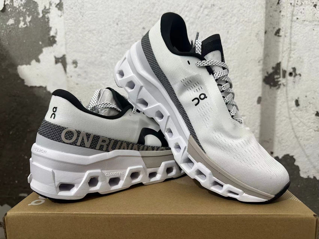 On Running Cloudmonster White Gray Running Sneakers