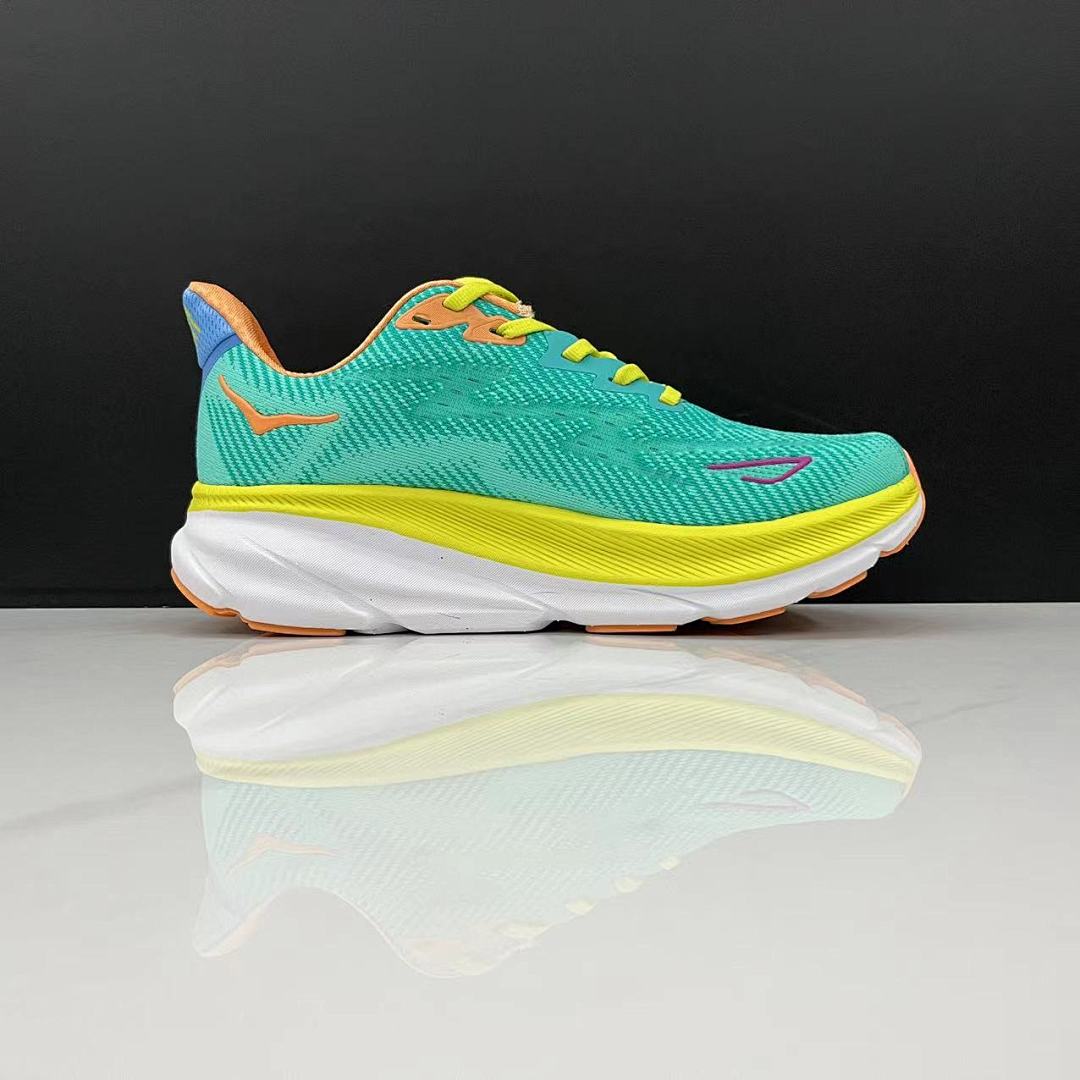 HOKA Clifton 9 Running Shoes in Teal and Orange