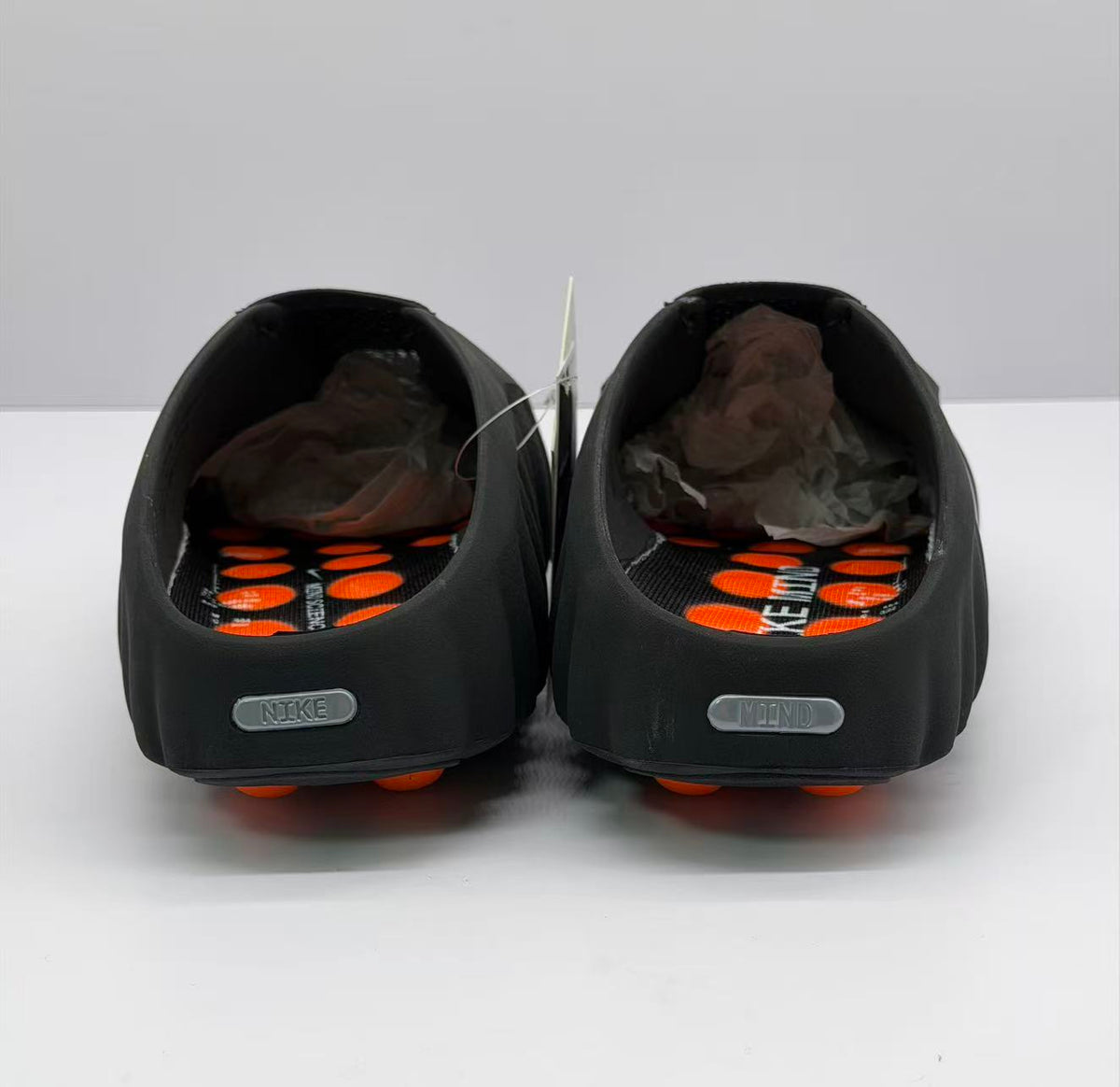 Nike Black Slides with Orange Pod Sole